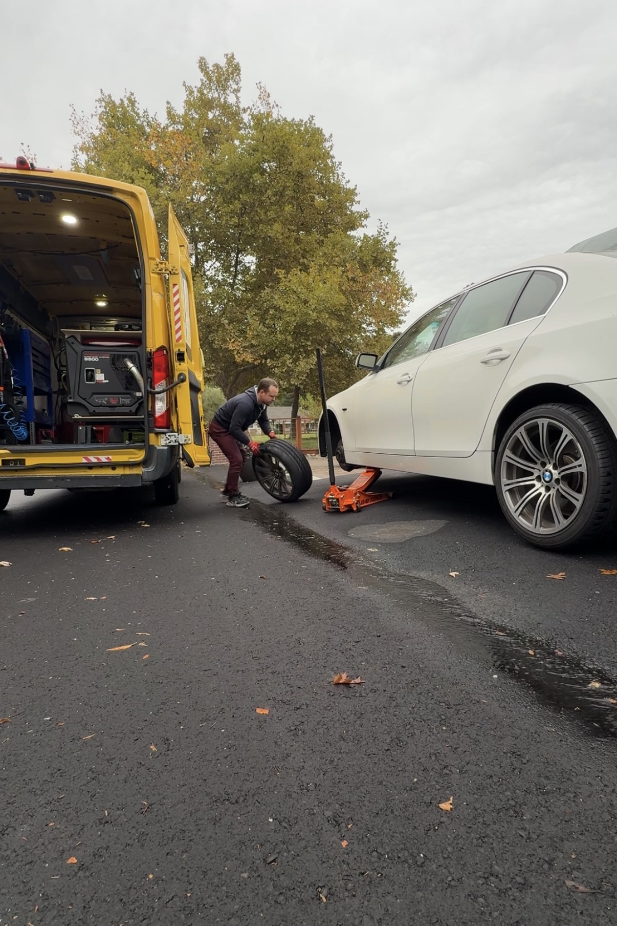 Full tire change at customer driveway